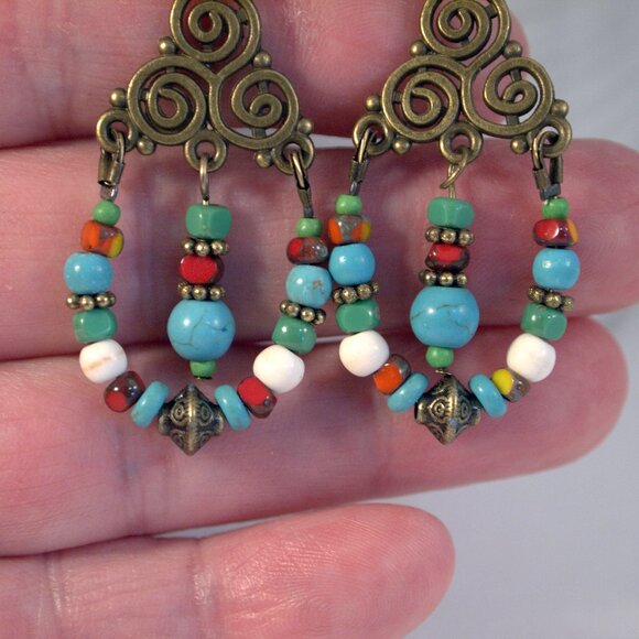 Southwestern Style Chandelier Earrings Dangle Pierced or Clip-on Earrings - Picture 7 of 10